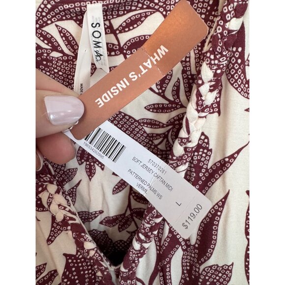 Soma Soft Jersey Caftan Midi Short Sleeve Tropical Dress Size Large NWT - Picture 11 of 15